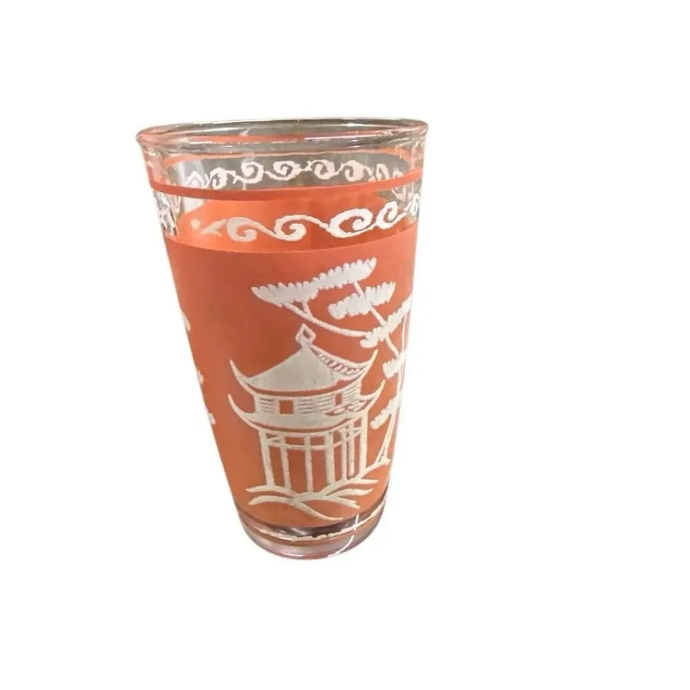 Hazel Atlas Dyball Coral Pagoda Glass Tumblers Set of 2